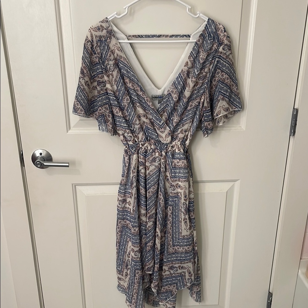 Bailey Blue High Low Dress in Blue and Cream